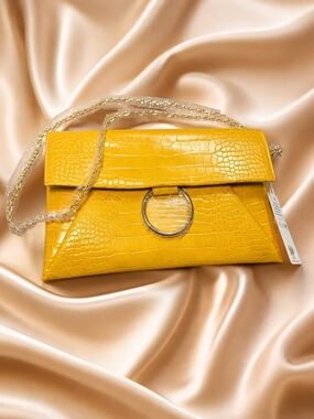 Urban Expressions Mustard Yellow Croc-Embossed Clutch Bag